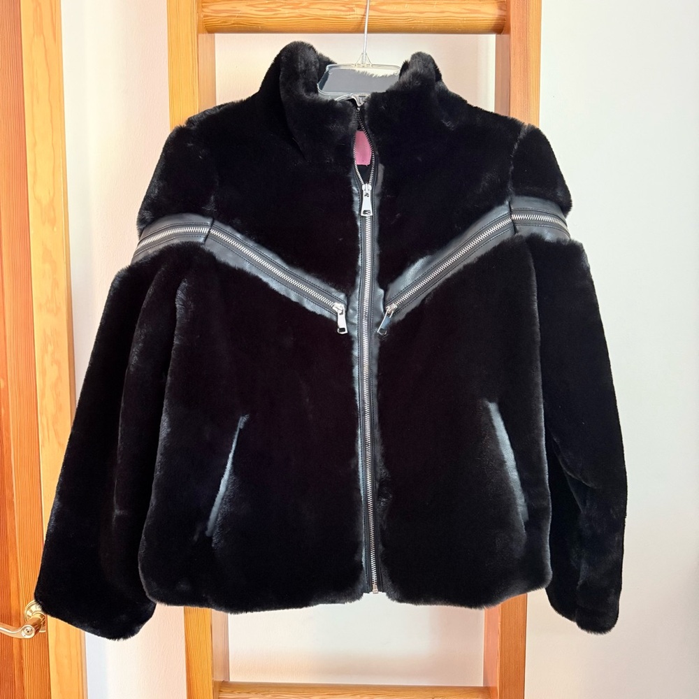 Azalea Wang Faux Fur Teddy Bomber Jacket Short Coat Black Large